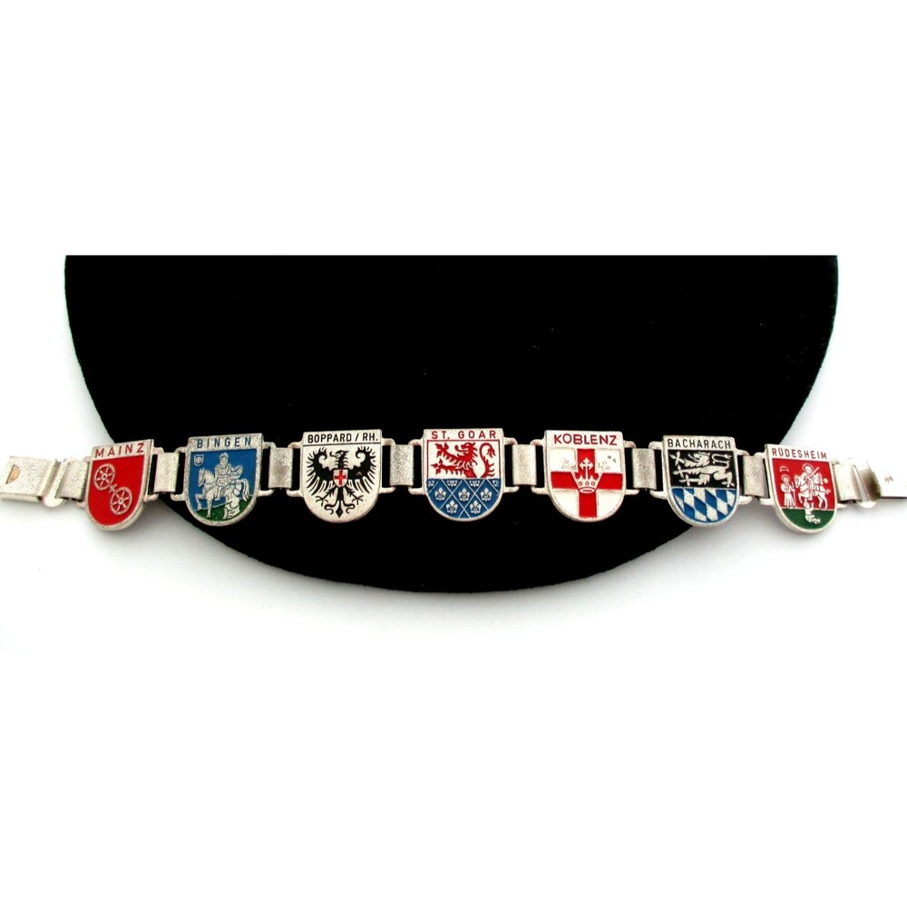 Vintage GERMANY Coat Of Arms Shield Enamel Tourist TRAVEL Bracelet